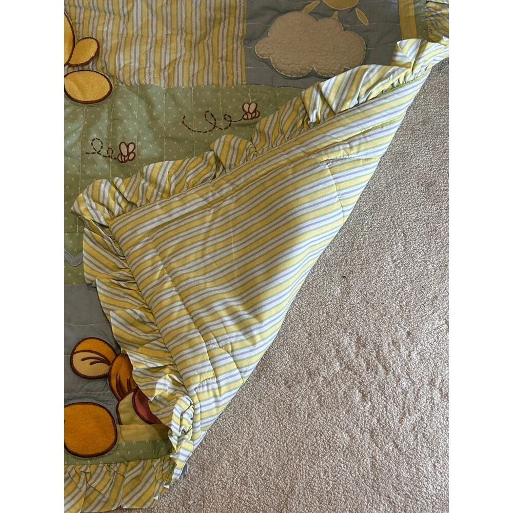 Vintage Disney Peek a Pooh Boo 3 Piece Crib Set Quilted Comforter Sheet Ruffle